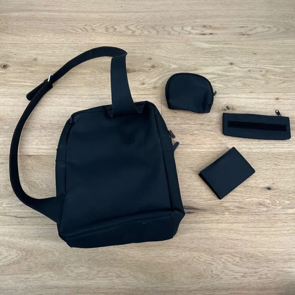 Missoni Crossbody Belt Travel Commuter Bag Set Small Black Nylon Pockets Minimal
